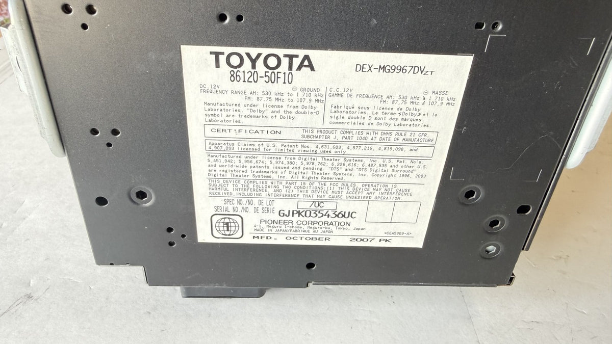 Lexus LS460 Radio Receiver Assy, AM/FM/6-Disc CD/DVD 86120-50F10 Genuine OEM