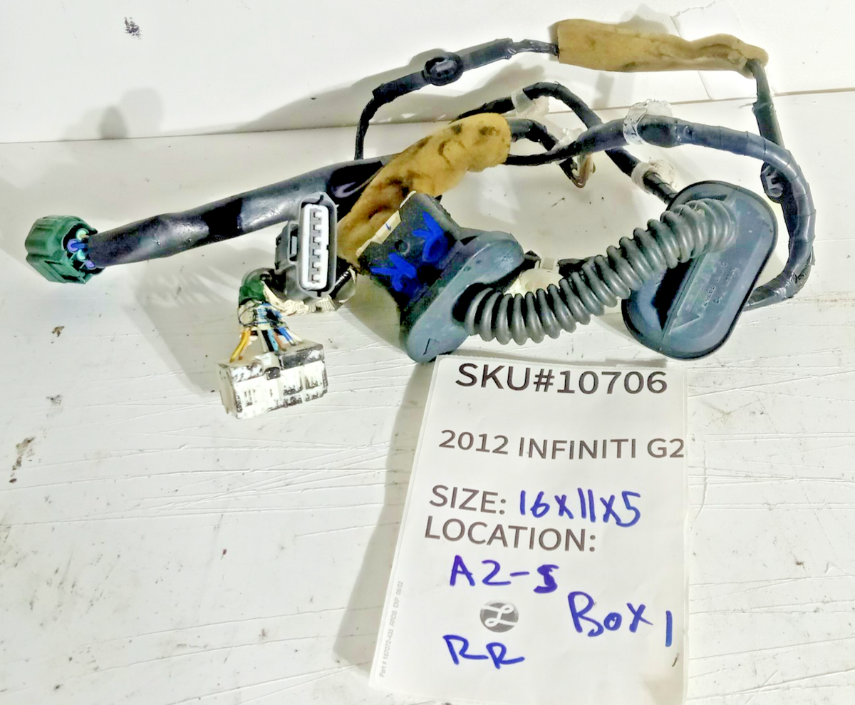 2011-2012 Infiniti G25 Right Rear Door Wire Wiring Harness Passenger OEM 10706
